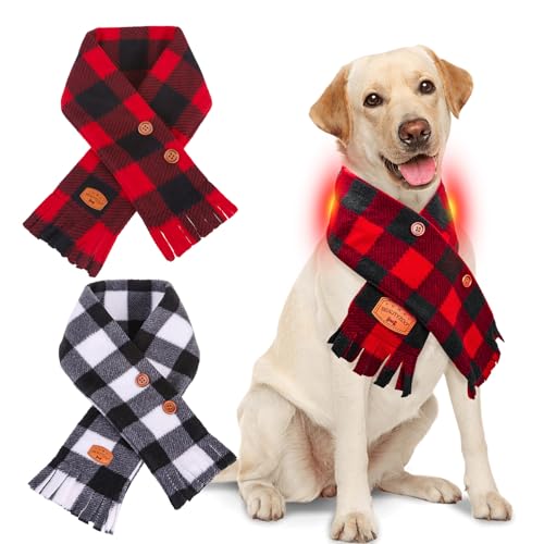 BEAUTYZOO Hundehalstuch, selbstwärmender Hundeschal, stilvolles Büffelkariertes Fleecestoff, Weihnachts-Bandana, Winter-Halswärmer, Kostüm für mittelgroße und große Hunde, Haustiere, Größe L, 2 Stück von BEAUTYZOO