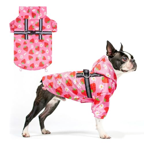 BEAUTYZOO Hunderegenmantel mit integriertem Geschirr für kleine mittelgroße Hunde und Welpen, Jungen und Mädchen, Hunderegenjacke mit Kapuze, Zupfponcho, wasserdicht, reflektierend, Hundekleidung für von BEAUTYZOO