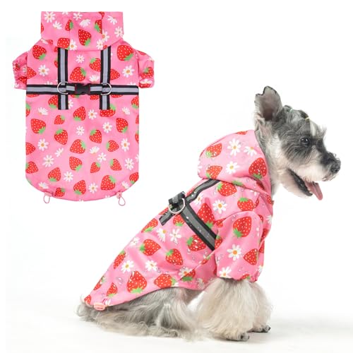 BEAUTYZOO Hunderegenmantel mit integriertem Geschirr für kleine mittelgroße Hunde und Welpen, Jungen und Mädchen, Hunderegenjacke mit Kapuze, Zupfponcho, wasserdicht, reflektierend, Hundekleidung für von BEAUTYZOO