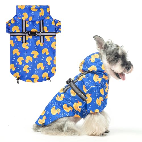 BEAUTYZOO Hunde-Regenmantel mit Kapuze und integriertem Geschirr für kleine, mittelgroße und große Hunde, Mädchen, Jungen, Hunde-Regenjacke, Zupfponcho, wasserdichter Hunde-Regenmantel, Kleidung für von BEAUTYZOO