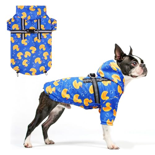 BEAUTYZOO Hunderegenmantel mit integriertem Geschirr für kleine mittelgroße Hunde und Welpen, Jungen und Mädchen, Hunderegenjacke mit Kapuze, Zupfponcho, wasserdicht, reflektierend, Hundekleidung für von BEAUTYZOO