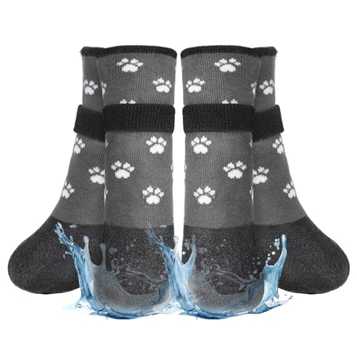 BEAUTYZOO Hundeschuhe für Pfotenschutz, wasserdichte Hundesocken mit Riemen, Traktion, rutschfeste Hundeschuhe für den Innen- und Außenbereich, für heiße Gehwege, passend für mittelgroße und große von BEAUTYZOO