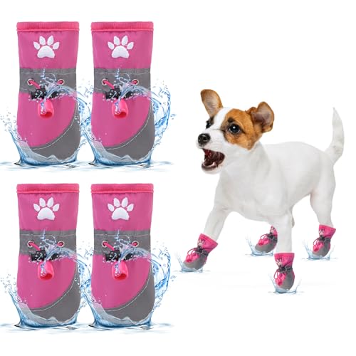 BEAUTYZOO Hundeschuhe für heißen Bürgersteig, wasserdichte Hundeschuhe für kleine und mittelgroße Hunde, Hundestiefel und Pfotenschutz für Winter, Schnee, Wandern, Hartholzboden, reflektierende von BEAUTYZOO