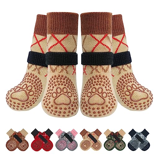 BEAUTYZOO Hundesocken Anti Rutsch, Doppelseitige Hundesocken Leckschutz mit Klettverschluss Riemen für Innenbereich Pfotenschutz für Hunde, Schuhe für Kleine, Mittlere und Große Hunde, 6er-Set von BEAUTYZOO