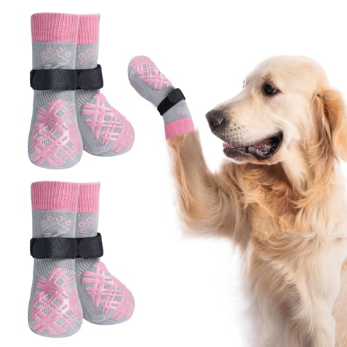 BEAUTYZOO Hundesocken für kleine, mittelgroße und große Hunde, rutschfeste Socken gegen Lecken für heiße/kalte Gehwege, Traktionskontrolle für Welpen, ältere Hunde, Anthrazit, Größe L von BEAUTYZOO