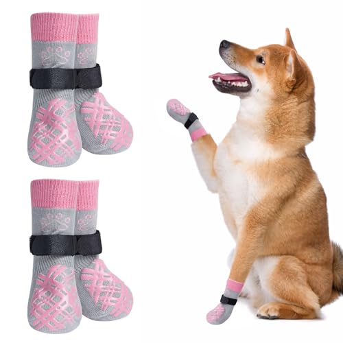 BEAUTYZOO Hundesocken für kleine, mittelgroße und große Hunde, rutschfeste Socken gegen Lecken für heiße/kalte Gehwege, Traktionskontrolle für Welpen, ältere Hunde, Anthrazit, Größe M von BEAUTYZOO