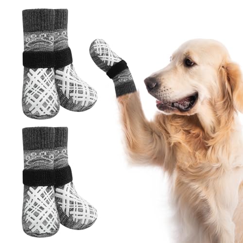 BEAUTYZOO Hundesocken für kleine, mittelgroße und große Hunde, rutschfeste Socken gegen Lecken für heiße/kalte Gehwege, Traktionskontrolle für Welpen, ältere Hunde, Dunkelgrau, Größe L von BEAUTYZOO