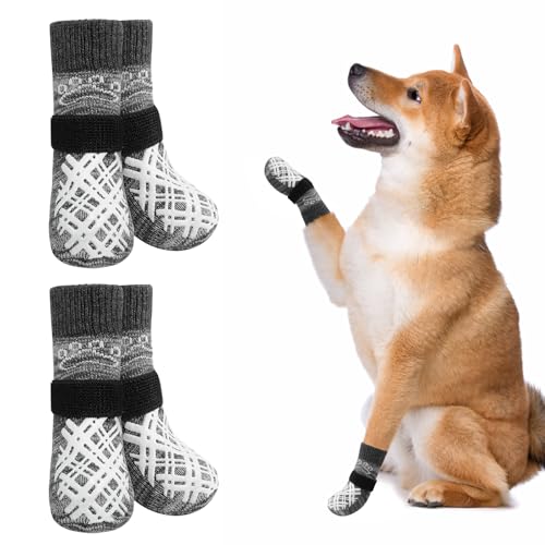 BEAUTYZOO Hundesocken für kleine, mittelgroße und große Hunde, rutschfeste Socken gegen Lecken für heiße/kalte Gehwege, Traktionskontrolle für Welpen, ältere Hunde, Dunkelgrau, Größe M von BEAUTYZOO