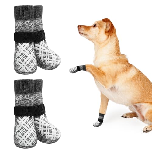 BEAUTYZOO Hundesocken für kleine, mittelgroße und große Hunde, rutschfeste Socken gegen Lecken für heiße/kalte Gehwege, Traktionskontrolle für Welpen, ältere Hunde, Dunkelgrau, Größe S von BEAUTYZOO