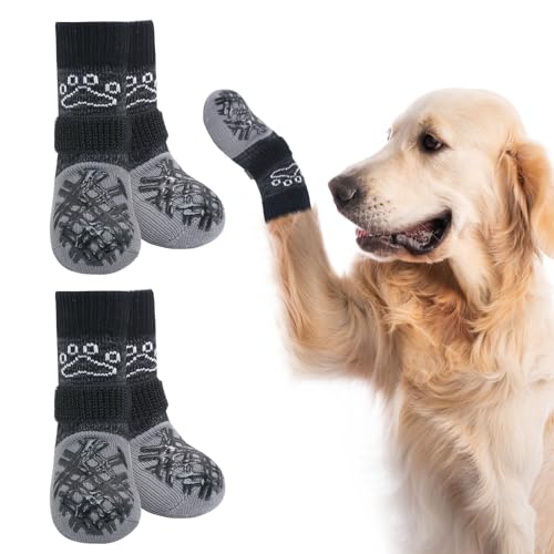 BEAUTYZOO Hundesocken für kleine, mittelgroße und große Hunde, rutschfeste Socken gegen Lecken für heiße/kalte Gehwege, Traktionskontrolle für Welpen, ältere Hunde, Schwarz und Grau, Größe XL von BEAUTYZOO