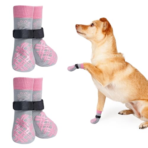 BEAUTYZOO Hundesocken für kleine, mittelgroße und große Hunde, rutschfeste Socken gegen Lecken für heiße / kalte Gehwege, Traktionskontrolle für Welpen, ältere Hunde, Anthrazit, Größe S/M von BEAUTYZOO