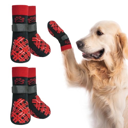 BEAUTYZOO Hundesocken für kleine, mittelgroße und große Hunde, rutschfeste Socken gegen Lecken für heiße / kalte Gehwege, Traktionskontrolle für Welpen, ältere Hunde, Bufflo Plaid XL von BEAUTYZOO