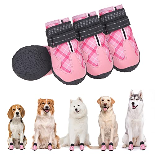 BEAUTYZOO Hundestiefel, Pfotenschutz, Schuhe für mittelgroße und große Hunde, Winter, Schnee, wasserdichte Hundeschuhe mit reflektierenden Riemen, robuste rutschfeste Sohle, rutschfeste Hartholzböden, von BEAUTYZOO