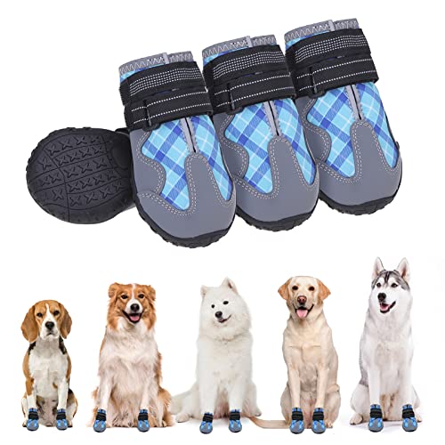 BEAUTYZOO Hundestiefel, Pfotenschutz, Schuhe für mittelgroße und große Hunde, Winter, Schnee, wasserdichte Hundeschuhe mit reflektierenden Riemen, robuste rutschfeste Sohle, rutschfeste Hartholzböden, von BEAUTYZOO