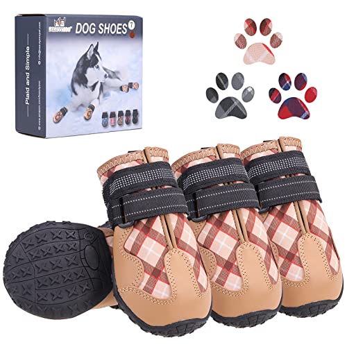 BEAUTYZOO Hundestiefel, Pfotenschutz, Schuhe für mittelgroße und große Hunde, mit reflektierenden Riemen, rutschfeste Sohle, wasserdichte Hundeschuhe, Outdoor, 4 Stück/Set von BEAUTYZOO