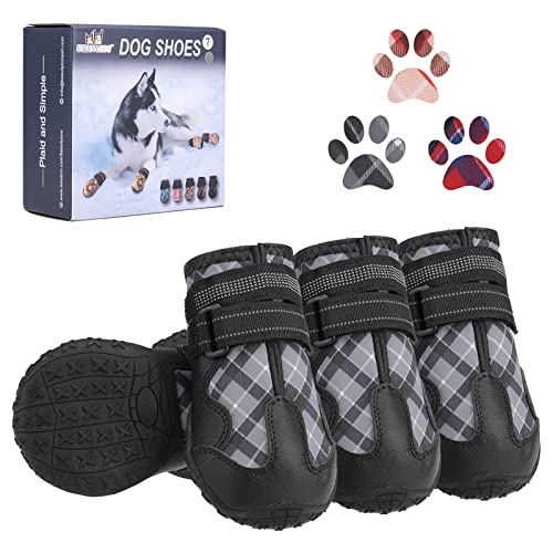 BEAUTYZOO Hundestiefel, Pfotenschutz, Schuhe für mittelgroße und große Hunde, mit reflektierenden Riemen, rutschfeste Sohle, wasserdichte Hundeschuhe, Outdoor, 4 Stück/Set von BEAUTYZOO