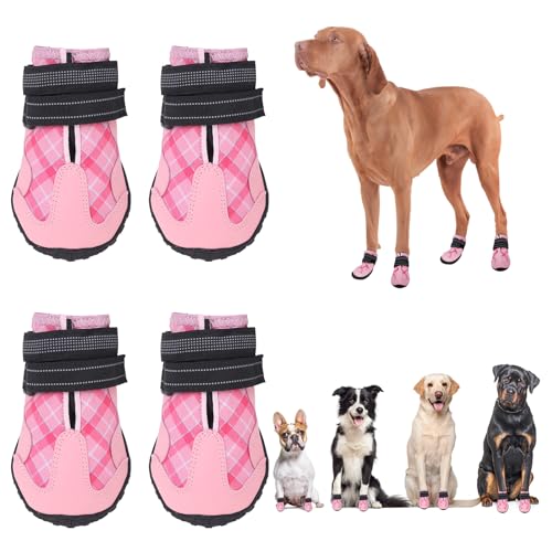 BEAUTYZOO Hundestiefel, wasserdichte Hundeschuhe für kleine, mittelgroße Hunde, rutschfeste Outdoor-Hundestiefel, Pfotenschutz für heißen Gehweg, Winter, Schnee, Wandern, mit reflektierenden Riemen, 4 von BEAUTYZOO