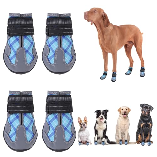 BEAUTYZOO Hundestiefel, wasserdichte Hundeschuhe für kleine, mittelgroße Hunde, rutschfeste Outdoor-Hundestiefel, Pfotenschutz für heißen Gehweg, Winter, Schnee, Wandern, mit reflektierenden Riemen, 4 von BEAUTYZOO