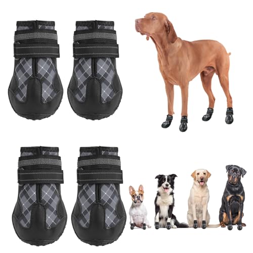 BEAUTYZOO Hundestiefel, wasserdichte Hundeschuhe für kleine, mittelgroße Hunde, rutschfeste Outdoor-Hundestiefel, Pfotenschutz für heißen Gehweg, Winter, Schnee, Wandern, mit reflektierenden Riemen, 4 von BEAUTYZOO