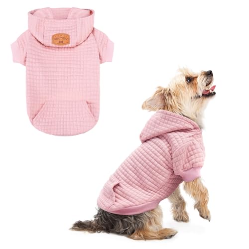 BEAUTYZOO Kapuzenpullover für kleine Hunde, mit Taschen, Hundekleidung für kleine und mittelgroße Hunde, für Jungen und Mädchen, waffelartige, laminierte Baumwolle, Haustiermäntel mit Hut und von BEAUTYZOO