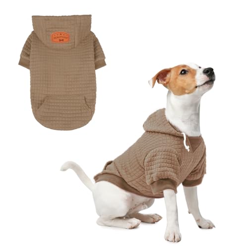 BEAUTYZOO Kapuzenpullover für kleine Hunde mit Taschen, Hundekleidung für kleine und mittelgroße Hunde, Jungen und Mädchen, Waffelähnlich, laminierte Baumwolle, Haustiermäntel mit Loch für Hut und von BEAUTYZOO