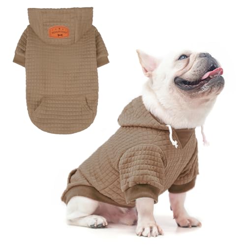 BEAUTYZOO Kapuzenpullover für kleine Hunde mit Taschen, Hundekleidung für kleine und mittelgroße Hunde, Jungen und Mädchen, Waffelähnlich, laminierte Baumwolle, Haustiermäntel mit Loch für Hut und von BEAUTYZOO