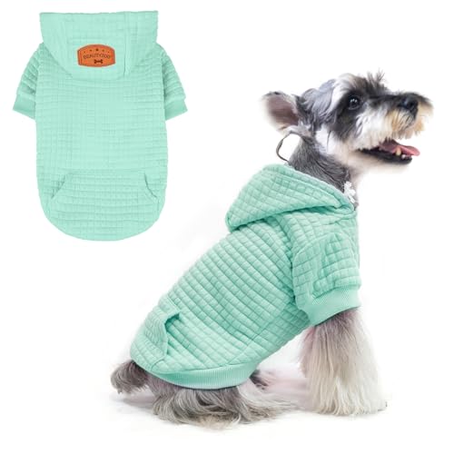 BEAUTYZOO Kapuzenpullover für kleine Hunde mit Taschen, Hundekleidung für kleine und mittelgroße Hunde, Jungen und Mädchen, Waffelähnlich, laminierte Baumwolle, Haustiermäntel mit Loch für Hut und von BEAUTYZOO