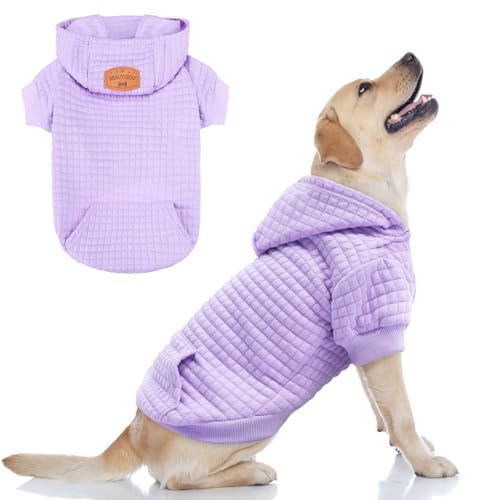 BEAUTYZOO Kapuzenpullover für kleine Hunde mit Taschen, Hundekleidung für kleine und mittelgroße Hunde, Waffelähnlich, laminierte Baumwolle, Haustiermantel mit Loch für Hut und Leine, Allwettermantel von BEAUTYZOO