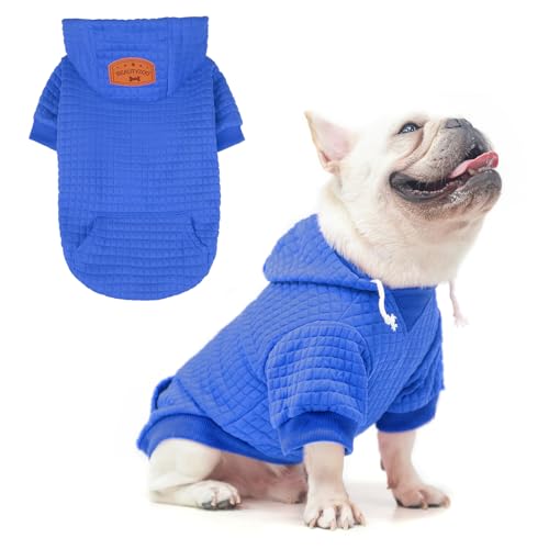 BEAUTYZOO Kapuzenpullover für kleine Hunde mit Taschen, Hundekleidung für kleine und mittelgroße Hunde, Waffelähnlich, laminierte Baumwolle, Haustiermantel mit Loch für Hut und Leine, Allwettermantel von BEAUTYZOO