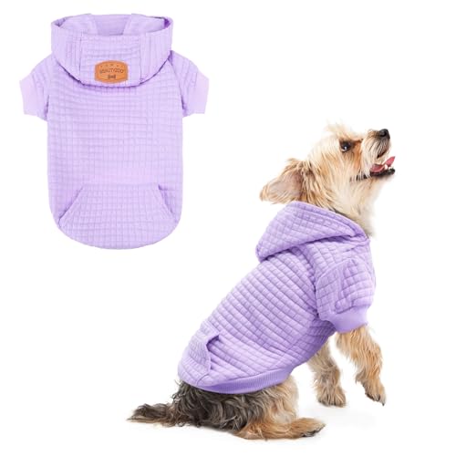 BEAUTYZOO Kapuzenpullover für kleine Hunde mit Taschen, Hundekleidung für kleine und mittelgroße Hunde, Waffelähnlich, laminierte Baumwolle, Haustiermantel mit Loch für Hut und Leine, Allwettermantel von BEAUTYZOO