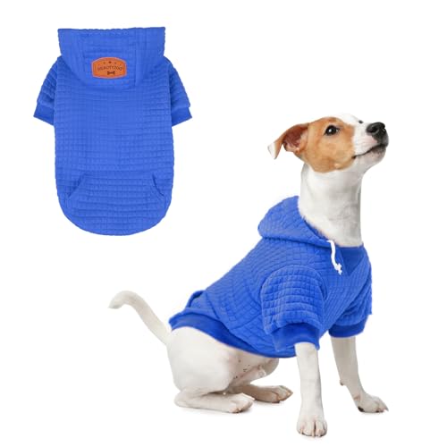 BEAUTYZOO Kapuzenpullover für kleine Hunde mit Taschen, Hundekleidung für kleine und mittelgroße Hunde, Waffelähnlich, laminierte Baumwolle, Haustiermantel mit Loch für Hut und Leine, Allwettermantel von BEAUTYZOO