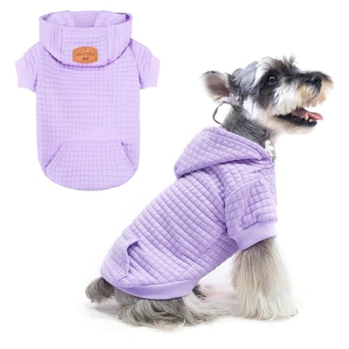 BEAUTYZOO Kapuzenpullover für kleine Hunde mit Taschen, Hundekleidung für kleine und mittelgroße Hunde, Waffelähnlich, laminierte Baumwolle, Haustiermantel mit Loch für Hut und Leine, Allwettermantel von BEAUTYZOO