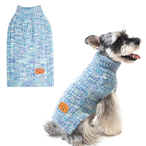 BEAUTYZOO Kleiner Hundepullover – Rollkragen-Pullover, klassischer Zopfstrick, flauschiger Wintermantel, Hunde, kaltes Wetter, Kleidung für kleine, mittelgroße Hunde, Jungen (Gradient Cyan, XS) von BEAUTYZOO