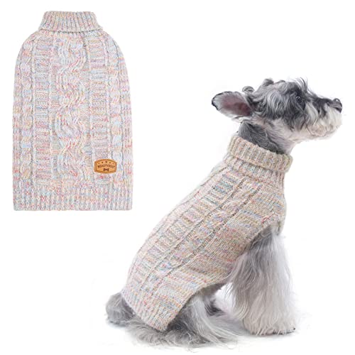 BEAUTYZOO Kleiner Hundepullover – Rollkragenpullover klassischer Zopfstrick, flauschiger Wintermantel für Hunde, kaltes Wetter, Kleidung für kleine, mittelgroße Hunde, Welpen, Mädchen, Beige, S) von BEAUTYZOO