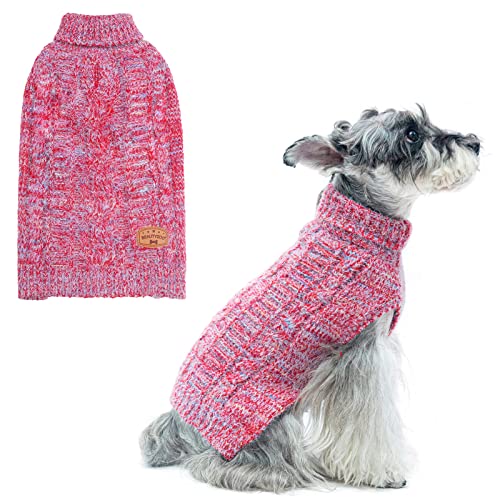 BEAUTYZOO Kleiner Hundepullover – Rollkragenpullover klassischer Zopfstrick, flauschiger Wintermantel für Hunde, kaltes Wetter, Kleidung für kleine, mittelgroße Hunde, Welpen, Mädchen, rot, L) von BEAUTYZOO