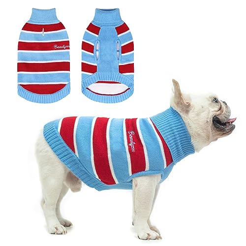 BEAUTYZOO Kleiner Hundepullover - gestreifter Haustierpullover für Herbst Winter Hundekleidung, Rollkragenpullover Strickwaren für kleine, mittelgroße und große Hunde, warmer Mantel-Outfits für von BEAUTYZOO