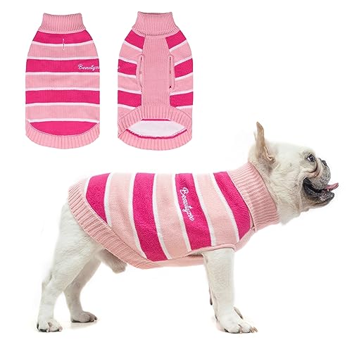 BEAUTYZOO Pullover für kleine Hunde - gestreifte Haustierpullover für Frühling und Sommer, Hundekleidung, Rollkragenpullover, Strickwaren für kleine, mittelgroße und große Hunde, warmer Mantel, von BEAUTYZOO