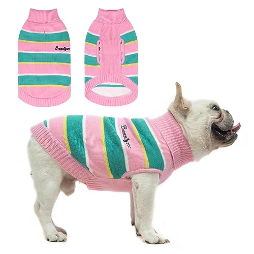 BEAUTYZOO Pullover für kleine Hunde - gestreifte Haustierpullover für Frühling und Sommer, Hundekleidung, Rollkragenpullover, Strickwaren für kleine, mittelgroße und große Hunde, warmer Mantel, von BEAUTYZOO