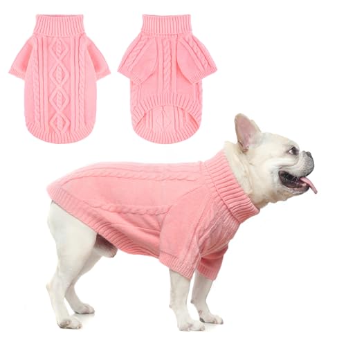 BEAUTYZOO Kleiner Zopfstrick-Hundepullover – Rollkragenpullover, klassisch, flauschig, für Frühling und Herbst, Winter, für kaltes Wetter, Kleidung für kleine, mittelgroße Hunde, Welpen, Mädchen, von BEAUTYZOO