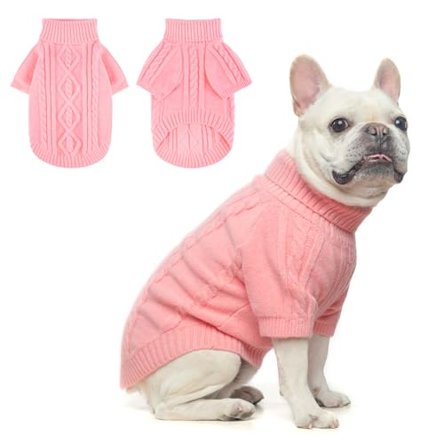 BEAUTYZOO Kleiner Zopfstrick-Hundepullover – Rollkragenpullover, klassisch, flauschig, für Frühling und Herbst, Winter, für kaltes Wetter, Kleidung für kleine, mittelgroße Hunde, Welpen, Mädchen, von BEAUTYZOO