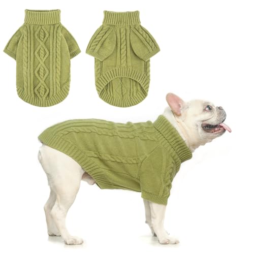 BEAUTYZOO Kleiner Zopfstrick-Hundepullover – Rollkragenpullover, klassisch, flauschig, für Frühling und Herbst, Winter, für kaltes Wetter, Kleidung für kleine, mittelgroße Hunde, Welpen, Mädchen, von BEAUTYZOO