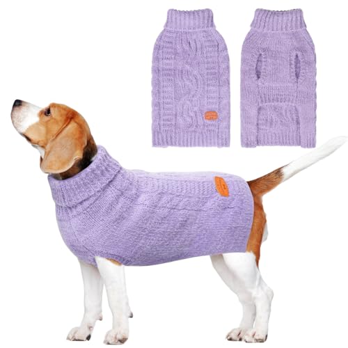 BEAUTYZOO Pullover für kleine Hunde, Rollkragenpullover, klassischer Zopfstrick, flauschiger Wintermantel, Hundekleidung für kleine und mittelgroße Hunde, Welpen, Mädchen, Jungen, Lila, Größe S von BEAUTYZOO