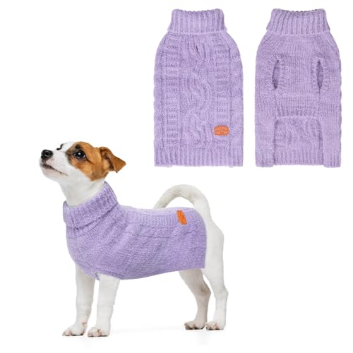 BEAUTYZOO Pullover für kleine Hunde, Rollkragenpullover, klassischer Zopfstrick, flauschiger Wintermantel, Hundekleidung für kleine und mittelgroße Hunde, Welpen, Mädchen, Jungen, Lila, S von BEAUTYZOO