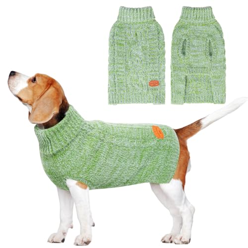 BEAUTYZOO Pullover für kleine Hunde, Rollkragenpullover, klassischer Zopfstrick, flauschiger Wintermantel, für kaltes Wetter, Kleidung für kleine, mittelgroße Hunde, Welpen, Mädchen, Jungen, Grün, von BEAUTYZOO