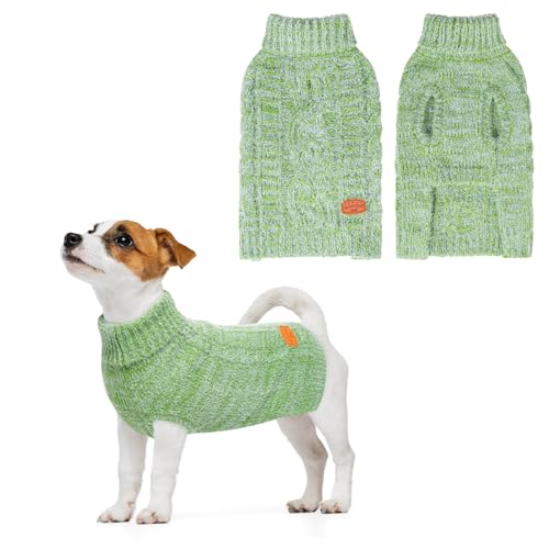 BEAUTYZOO Pullover für kleine Hunde, Rollkragenpullover, klassischer Zopfstrick, flauschiger Wintermantel, für kaltes Wetter, Kleidung für kleine und mittelgroße Hunde, Welpen, Mädchen, Jungen, Grün, von BEAUTYZOO