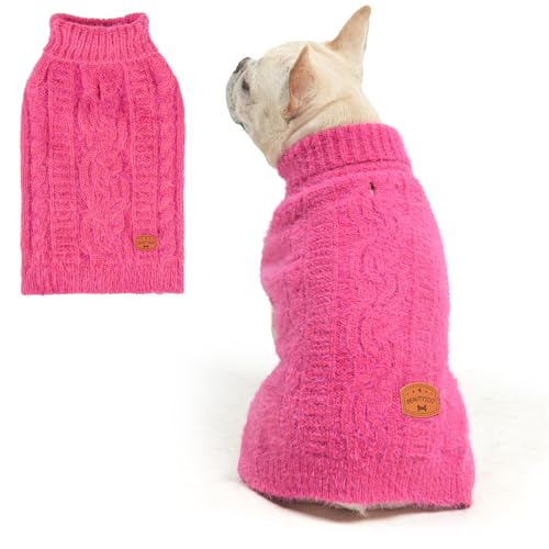 BEAUTYZOO Pullover für kleine Hunde, Rollkragenpullover, klassischer Zopfstrick, flauschiger Wintermantel, für kaltes Wetter, Kleidung für kleine und mittelgroße Hunde, Welpen, Mädchen, Jungen, Rosa, von BEAUTYZOO