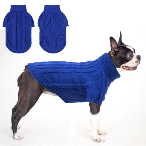 BEAUTYZOO Pullover für kleine Hunde, klassischer Rollkragenpullover, Zopfmuster, dicke Hundekleidung für kaltes Wetter, für kleine und mittelgroße Hunde, Welpen, Mädchen, Jungen, Königsblau, Größe M von BEAUTYZOO