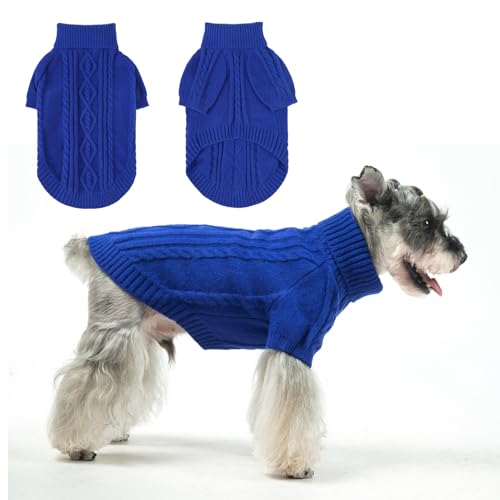 BEAUTYZOO Pullover für kleine Hunde, klassischer Rollkragenpullover, Zopfmuster, dicke Hundekleidung für kaltes Wetter, für kleine und mittelgroße Hunde, Welpen, Mädchen, Jungen, Königsblau, Größe S von BEAUTYZOO