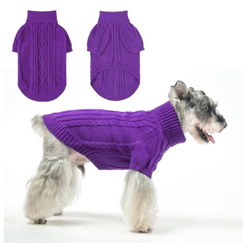 BEAUTYZOO Pullover für kleine Hunde, klassischer Rollkragenpullover, Zopfmuster, dicke Hundekleidung für kaltes Wetter, für kleine und mittelgroße Hunde, Welpen, Mädchen, Jungen, Lila, Größe S von BEAUTYZOO