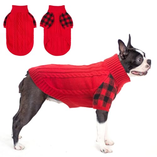 BEAUTYZOO Pullover für kleine Hunde, klassischer Rollkragenpullover, Zopfmuster, dicke Hundekleidung für kaltes Wetter, für kleine und mittelgroße Hunde, Welpen, Mädchen, Jungen, Rot, Größe M von BEAUTYZOO